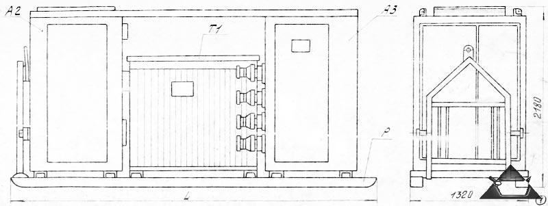 Габаритные размеры и масса подстанции ТСВП-100/6, ТСВП-160/6, ТСВП-250/6