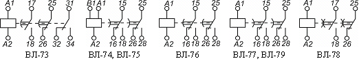 Схемы подключений и расположения выводов ВЛ-73, ВЛ-74, ВЛ-75, ВЛ-76, ВЛ-77, ВЛ-78, ВЛ-79