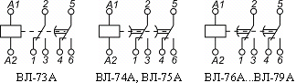 Схемы подключений и расположения выводов ВЛ-73А, ВЛ-74А, ВЛ-75А, ВЛ-76А, ВЛ-77А, ВЛ-78А, ВЛ-79А